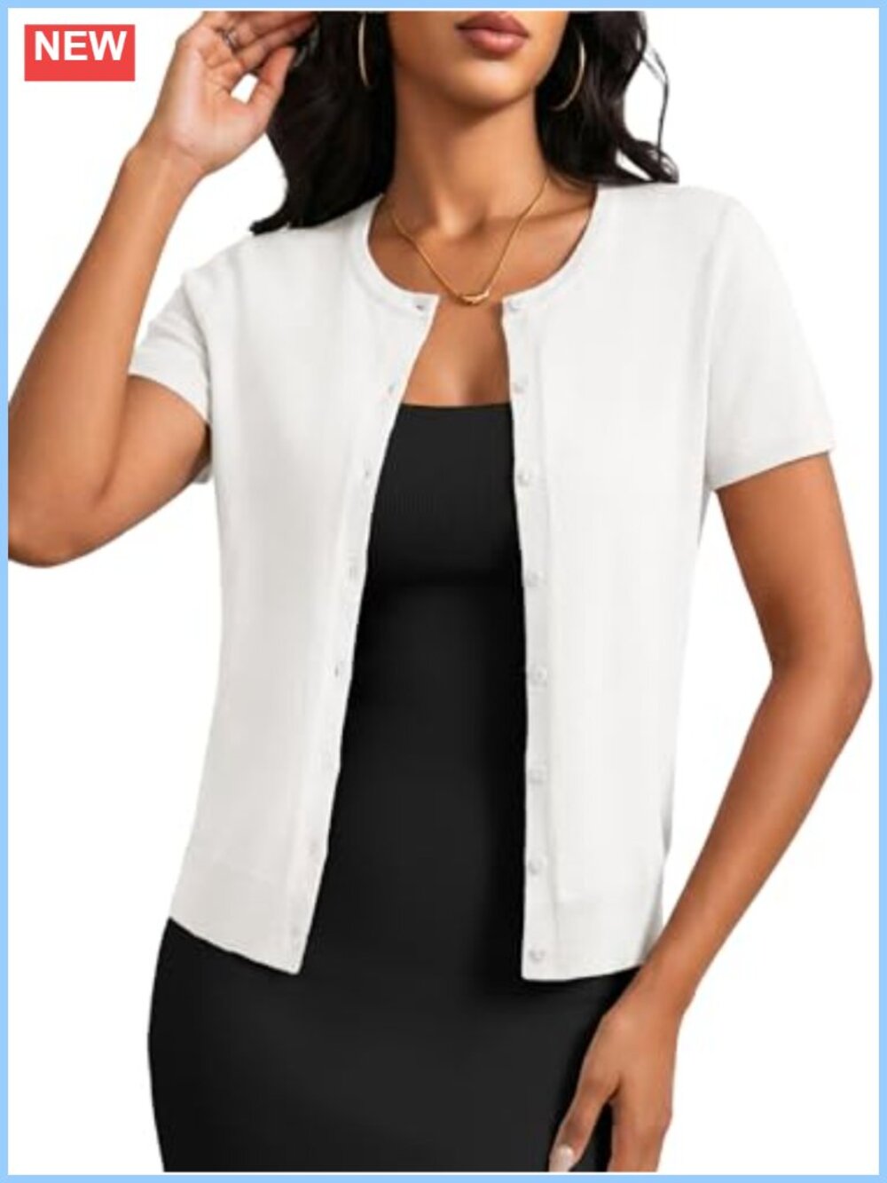 Cropped Cardigan Sweater Shrug Button Down Short Sleeve Lightweight Knit Top